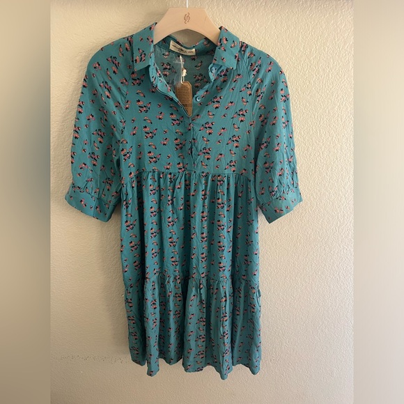 NATURAL LIFE Dresses & Skirts - NATURAL LIFE Teal Floral Mini Dress